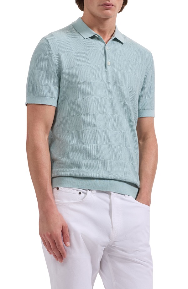 ブガッチ メンズ アウター パーカー・スウェット ポロシャツ セーター Bugatchi Checkerboard Stitch Polo Sweater Seafoam チェック|ReVida 店