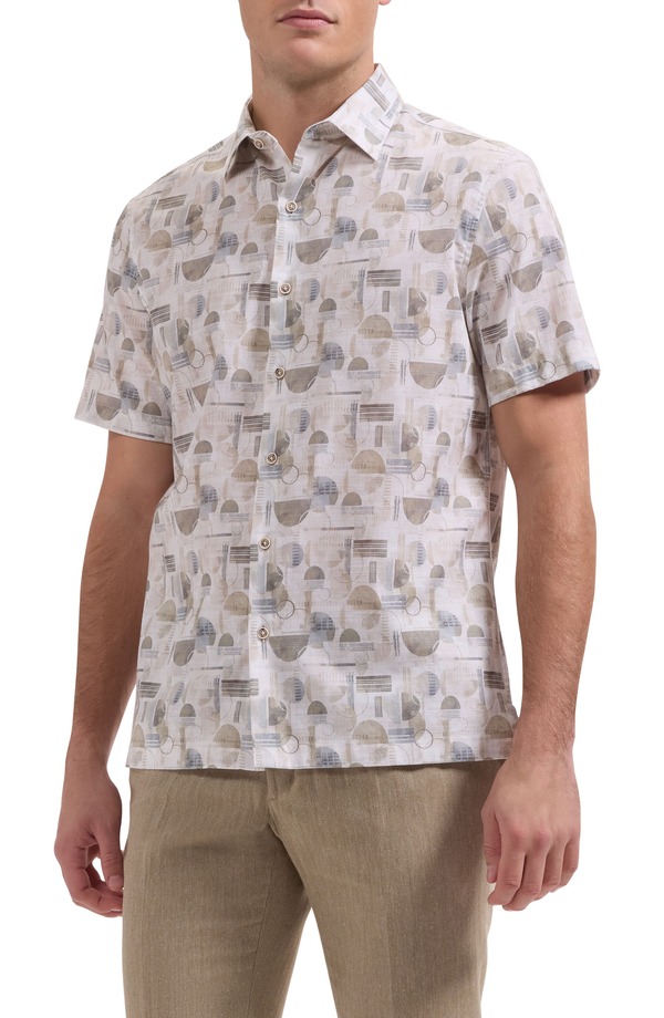 ブガッチ メンズ トップス シャツ プリント Bugatchi Vero Shaped Fit Geometric Print Short Sleeve Button-Up Shirt Khaki カーキ