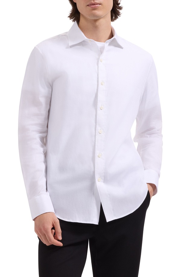 ブガッチ メンズ トップス シャツ コットン Bugatchi Axel Trim Fit Solid Cotton Blend Button-Up Shirt White ホワイト