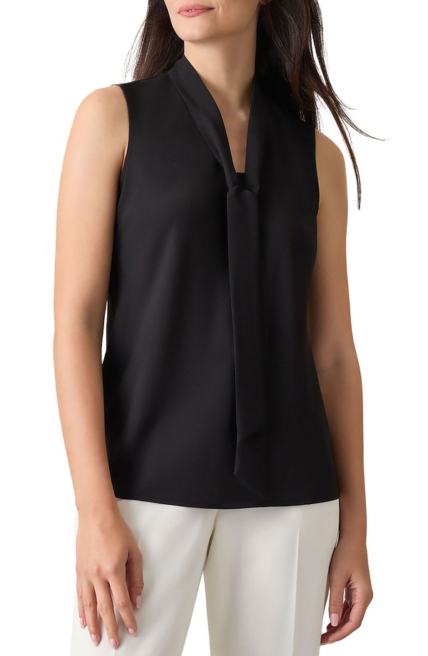 カスパール レディース トップス シャツ ノースリーブ KASPER Sleeveless Tie Frontop Black ブラック|ReVida 店