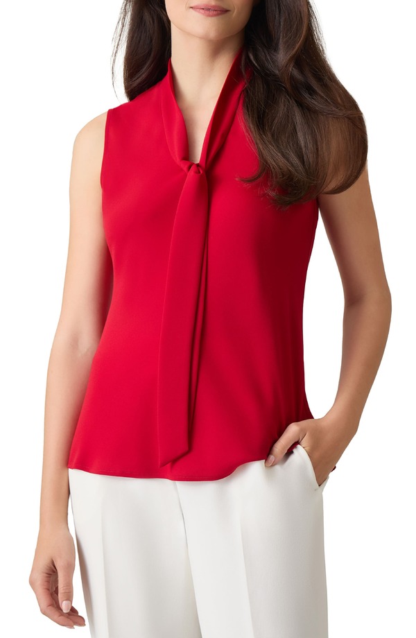カスパール レディース トップス シャツ ノースリーブ KASPER Sleeveless Tie Frontop Fired レッド｜ReVida 店