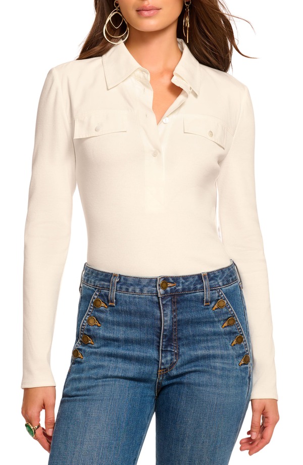 レイミー ブルック レディース トップス プルオーバー Ramy Brook Laurenza Long Sleeve Rib Polo Ivory 象牙色