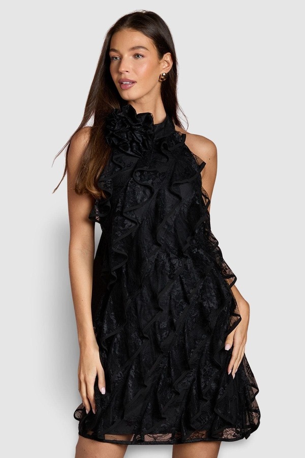 コースト レディース トップス ワンピース ミニ レース Coast Lace Frill Mini Dress Black ブラック｜ReVida 店