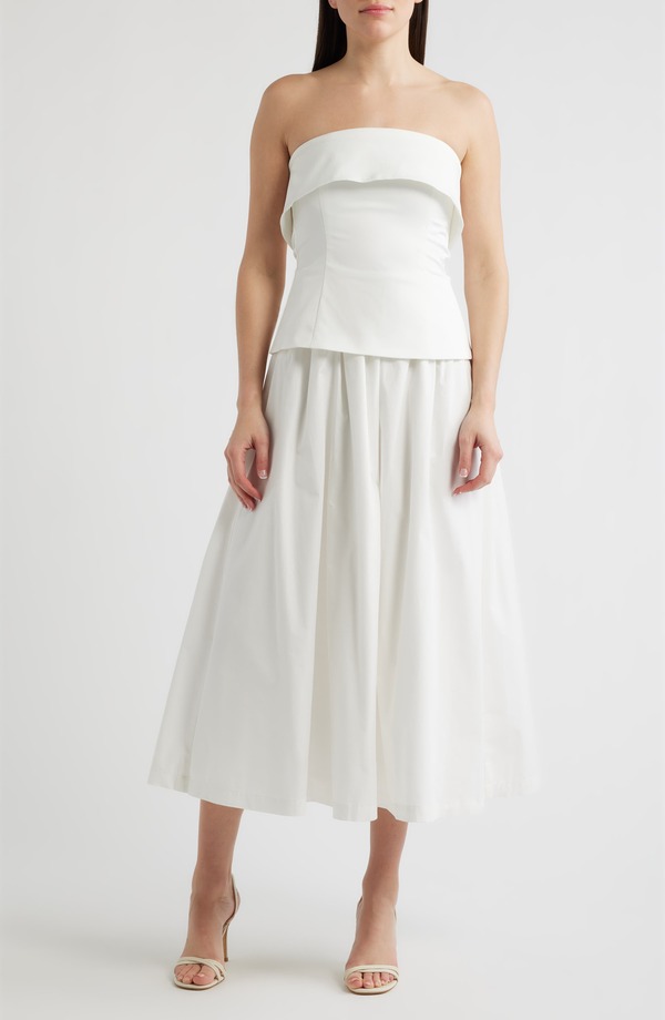 エン 時節 レディース トップス ワンピーストラップレス En Saison Arden Strapless Mixed Media Dress White 白いこと