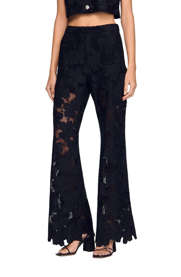 砂子ロ レディース ボトムス レギンス ズボン下 スピード競技 SANDRO Guipure lace trousers Black 黒いこと