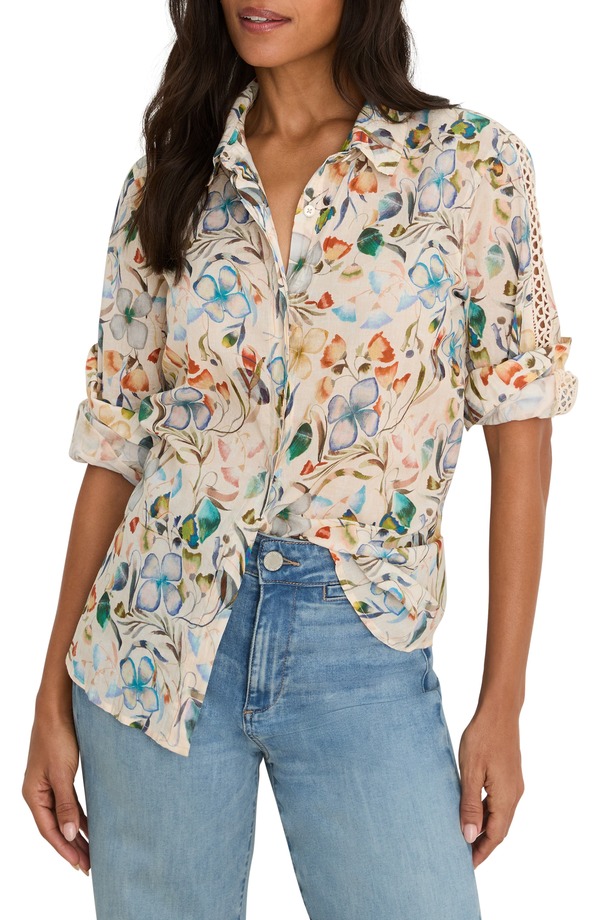 ニックプラスゾーイ レディース トップス シャツ コットン NIC+ZOE Pressed Flower Crochetrim Cotton Button-Up Top Neutral Multi マルチカラー|ReVida 店