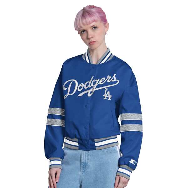 クランク レディース アウター 上衣・上衣 Women\u0027starteroyalos Angeles Dodgers Interception Full-Snap Varsity Jacket Royal