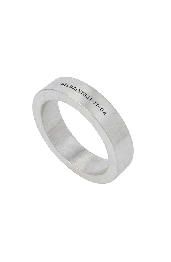 オールセインツ メンズ アクセサリー 指輪 ロゴ AllSaints Men's Logo Engraved Band Ring Warm Silver シルバー｜ReVida 店