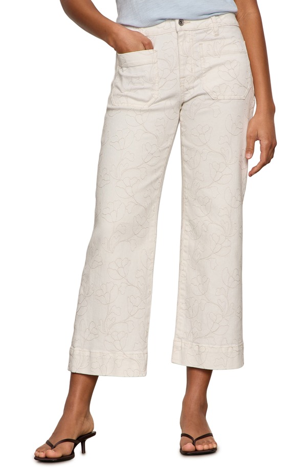 サンクチュアリー レディース ボトムス カジュアルパンツ ワイドレッグ 刺繍 ジーンズ Sanctuary The Marinembroidered Crop Wide Leg Jeans Chalk White ホワイト|ReVida 店