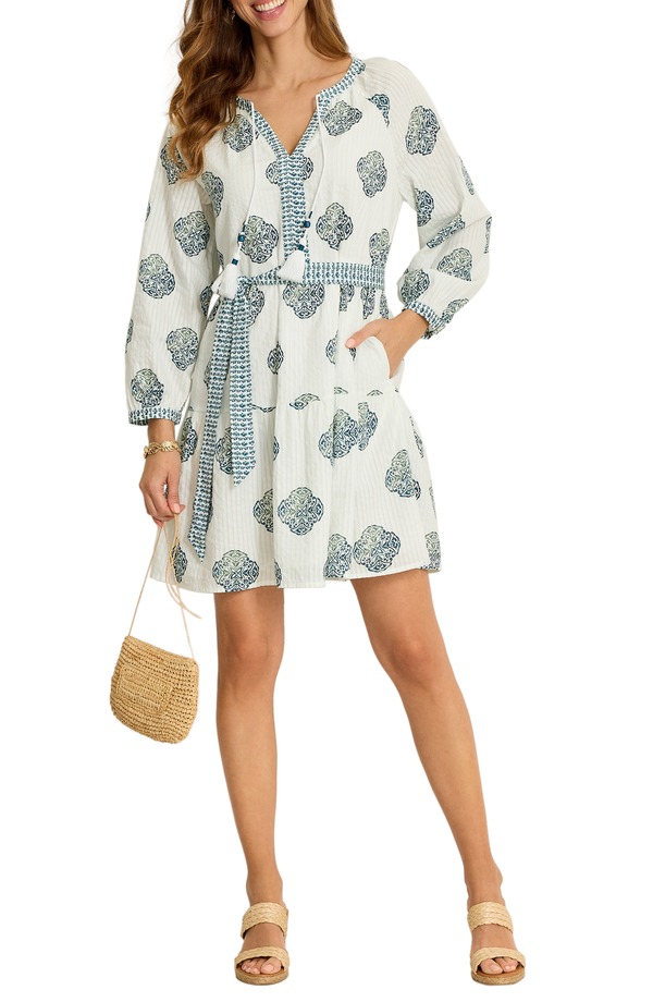 トッミーバハマ レディース ボトムス 心地好いズボン下 ミニ衣装 ミニ 綿織物 Tommy Bahama Mosaic Shortes Long Sleeve Cotton Dobby Minidress White 白いこと