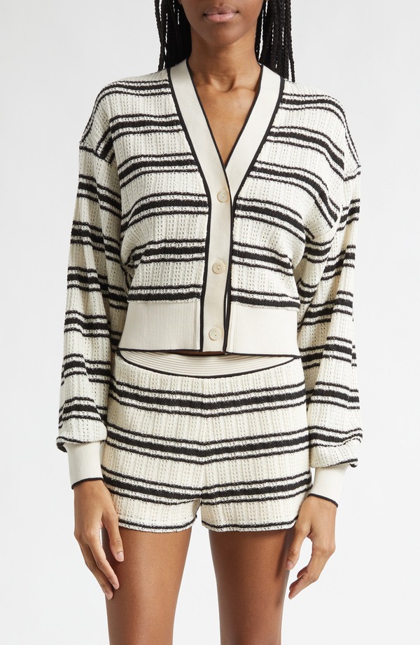レイミー ブルック レディース アウター パーカー・スウェット ジレー Ramy Brook Romy Stripe Cropointelle Cardigan Black Stripe 黒いこと