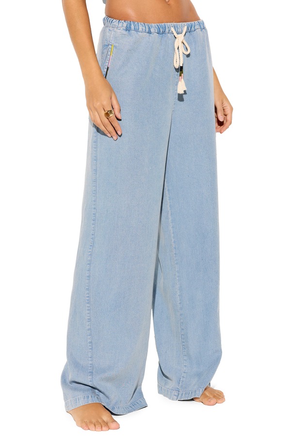 スピリチュアルギャングスタ レディース ボトムス レギンス ワイドレッグ ズボン下 Spiritual Gangster Toluca Tie Waist Wide Leg Chambray Pantsunbleached Chambray