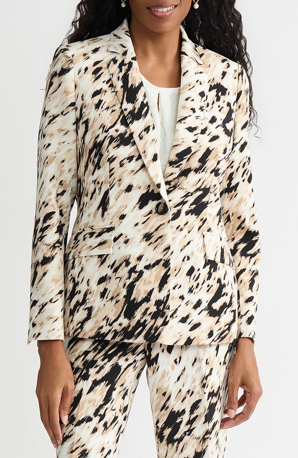 カスパール レディース アウター 上衣・上衣 刷り上げる KASPER Print One-Button Jacketoasted Wheat Multi マルチ色つや