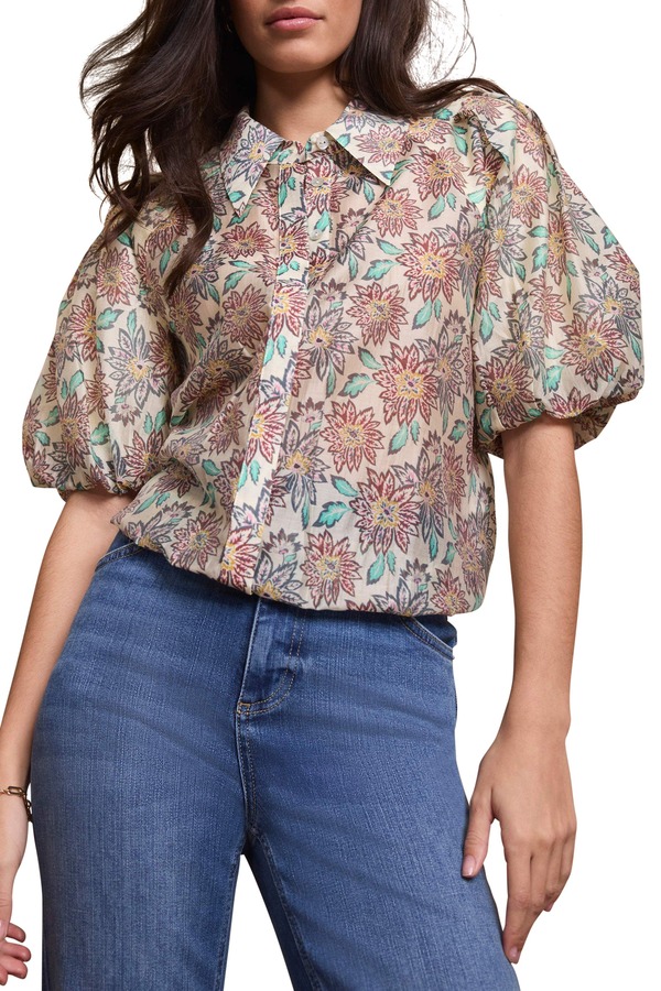 ミルトンベルベット レディース トップス シャツ フラワー柄 プリント フラワー MINT VELVET Floral Print Puff Sleeve Shirt Burgundy バーガンディ|ReVida 店