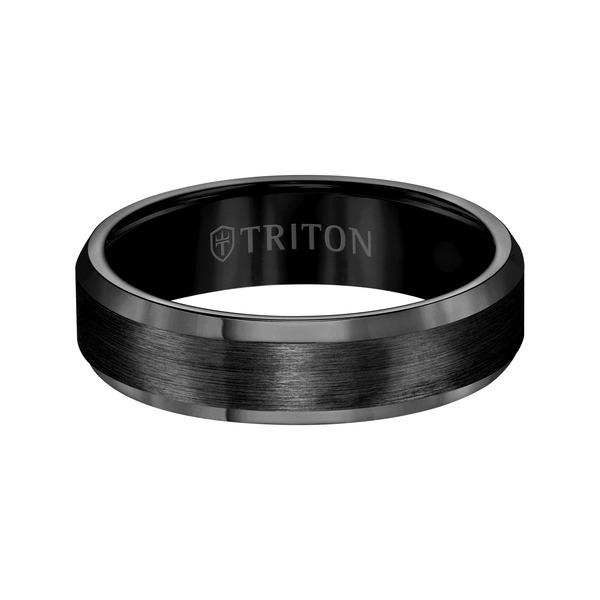 トリトン レディース アクセサリー 指輪 サテン Triton 6MM Tungsten Carbide Ring with Satin Center and Bevel Edge Black ブラック｜ReVida 店