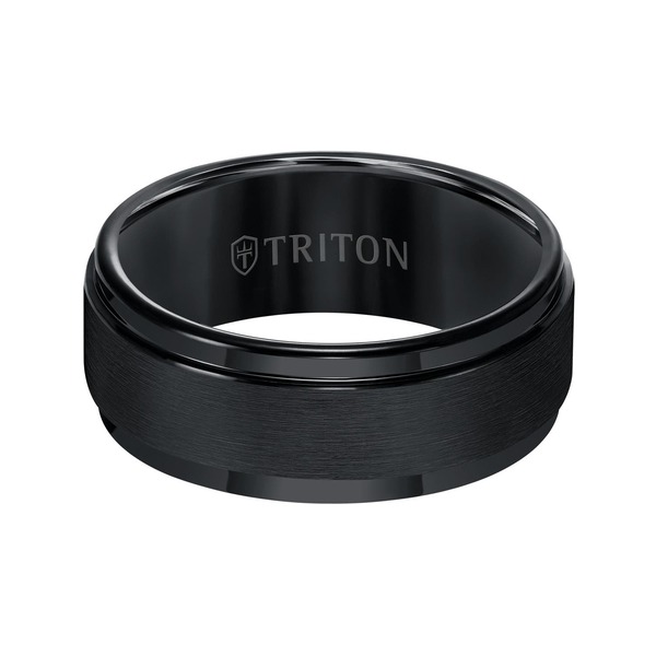 トリトン レディース アクセサリー 指輪 Triton 9MM Tungsten Carbide Ring with Brushed Finish and Step Edge Black ブラック|ReVida 店