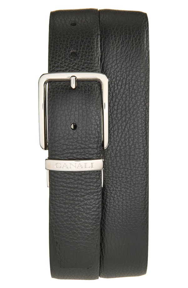 カナーリ メンズ アクセサリー ベルト レザー Canali Reversible Grained Leather Belt Black ブラック｜ReVida 店