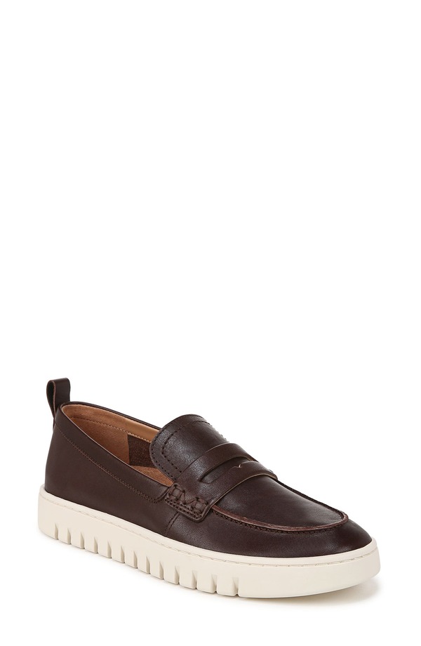 バイオニック レディース シューズ スリッポン・ローファー Vionic Uptown Hybrid Penny Loafer Dark Brown Leather 赤銅色