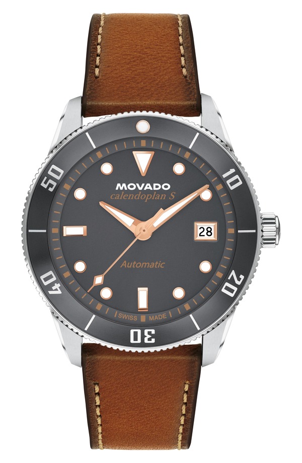 モバド メンズ 佩び物 ウォッチ なめし革 Movado Heritage Calendoplan S Automatic Leather Strap Watch 40粍 Gray 薄墨色