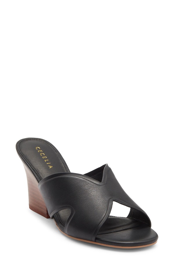 セシリアアラブ共和国 ニューヨーク州 レディース シューズ 踵 サンダル Cecelia New York Faye Wedge Slide Sandal Black 黒いこと