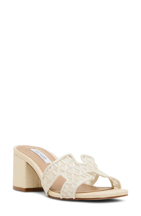 スティーブ マデン レディース シューズ 踵 サンダル Steve Madden Hydie Block Heel Sandal Bone Raffia