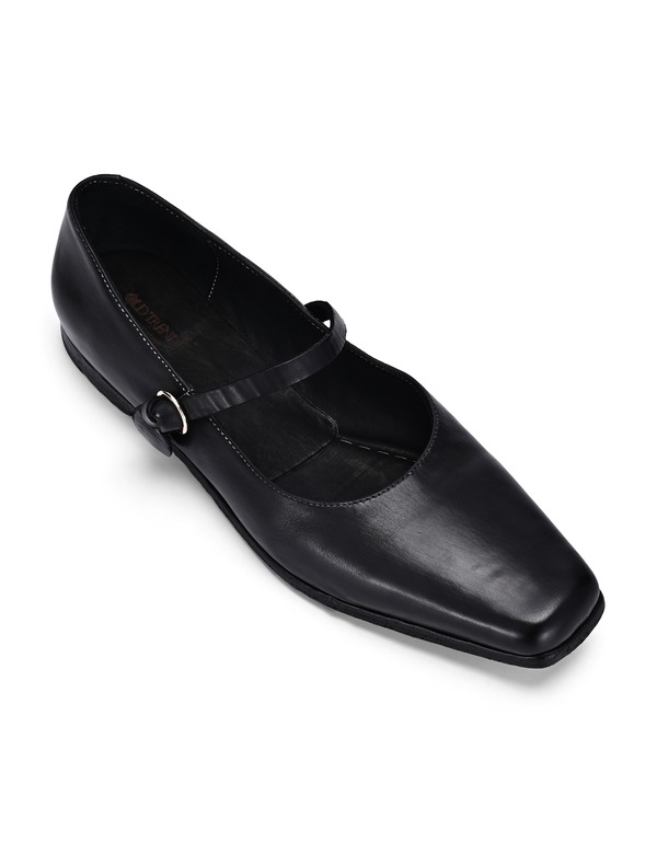 年寄りの流行り レディース シューズ パンプス ヴィンテージ なめし革 OLD TREND Classic Genuine Leather Polished Vintage Mary Jane Flat Black 黒いこと