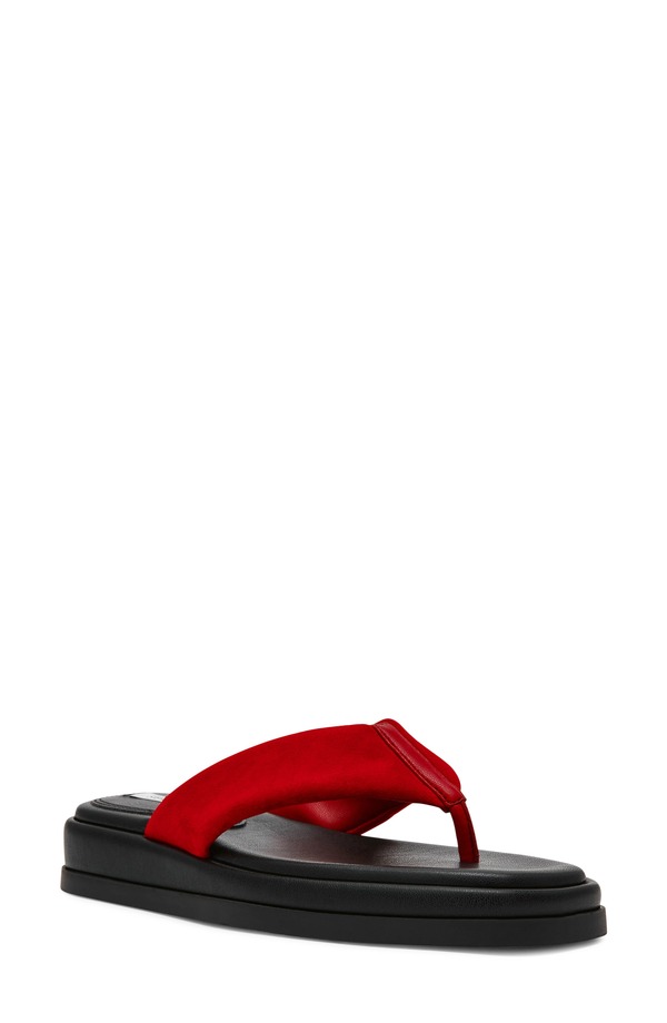 スティーブ マデン レディース シューズ 踵 プラットホーム サンダル Steve Madden Bella Thong Platform Slide Sandal Red Suede 赤いこと