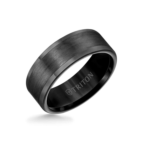 トリトン レディース アクセサリー 指輪 サテン Triton 8MM Tungsten Carbide Ring with Satin Finish Flat Center and Round Edge Black ブラック|ReVida 店