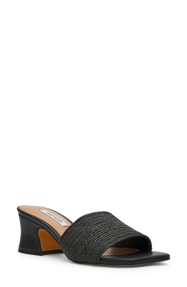 スティーブ マデン レディース シューズ 踵 サンダル Steve Madden Frolic Slide Sandal Black Raffia 黒いこと