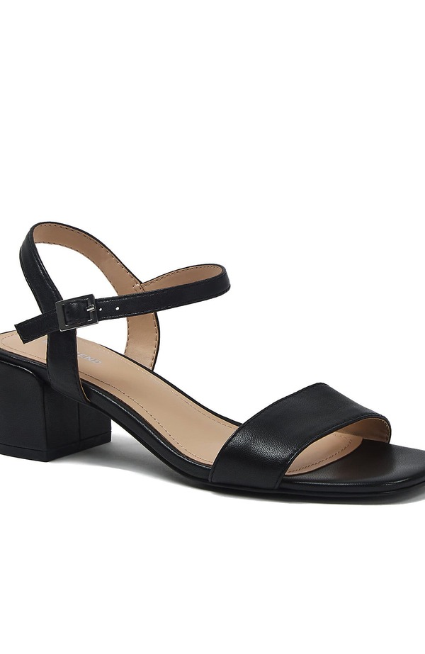 ランズ挙げ句の果て レディース シューズ 踵 サンダル なめし革 Lands\u0027 End Essentialeather Block Heel Sandals Black 黒いこと