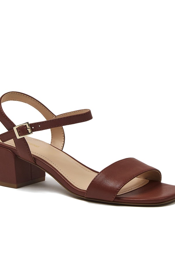 ランズ挙げ句の果て レディース シューズ 踵 サンダル なめし革 Lands\u0027 End Essentialeather Block Heel Sandals Cognac