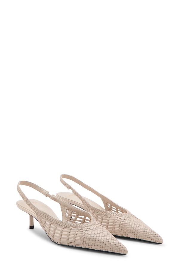 マンゴ レディース シューズ 踵 MANGO Woven Pointed Toe Slingbackitten Heel Pump Ecru エクリュ