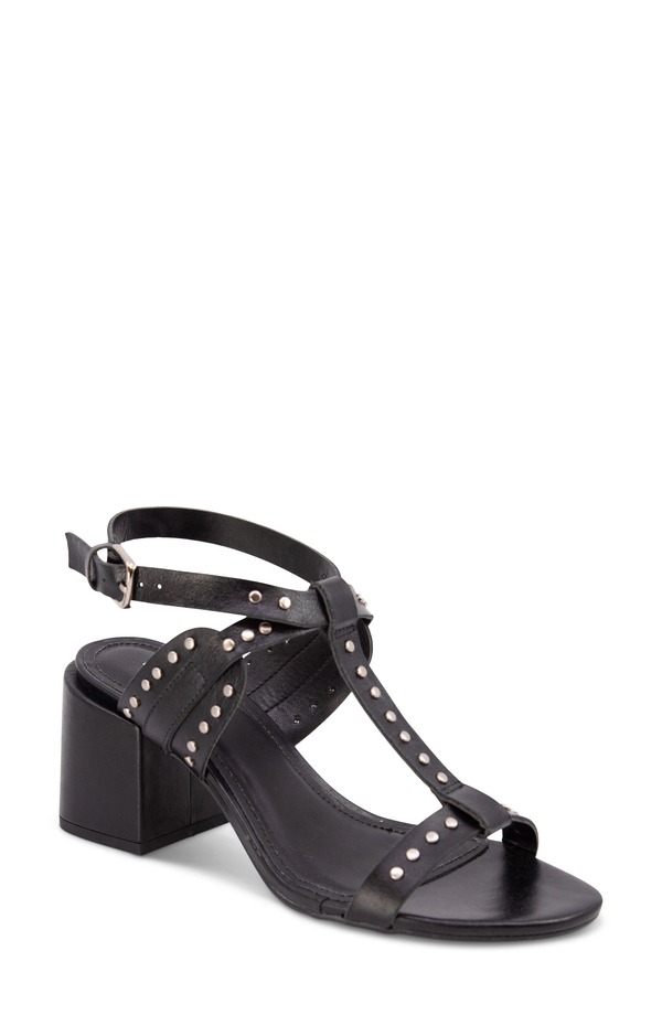 黒茶青色 レディース シューズ 踵 サンダル アンクル Chocolat Blu Edella Studded Ankle Strap Sandal Black Leather 黒いこと