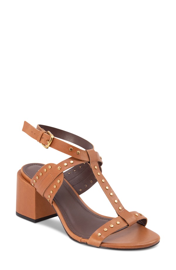 黒茶青碧 レディース シューズ 踵 サンダル アンクル Chocolat Blu Edella Studded Ankle Strap Sandal Whiskey Leather