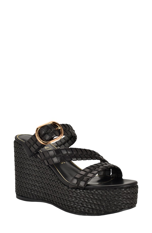 ゲス レディース シューズ 踵 プラットホーム サンダル GUESS Evana Platform Wedge Sandal Black 001 黒いこと