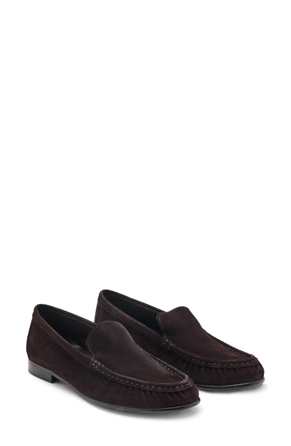 マンゴ レディース シューズ スリッポン・ローファー スエード MANGO Gathered Suede Loafer Chocolate チョコレート｜ReVida 店