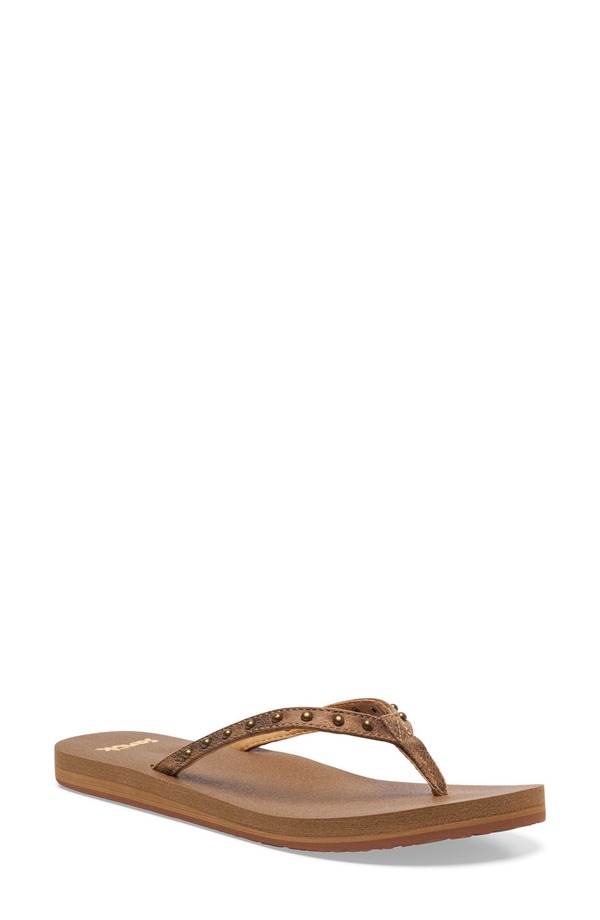 サヌーク レディース シューズ サンダル Sanuk Yoga Joy II Stud Flip Flop Ojai Tan タン｜ReVida 店