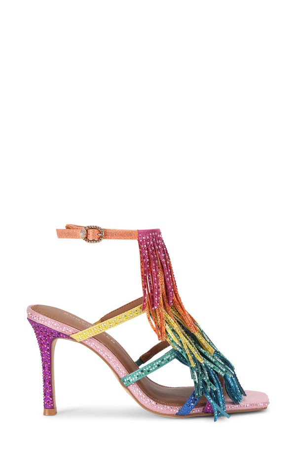 カートジェイガーロンドン レディース シューズ 踵 サンダル アンクル フリンジ Kurt Geiger London Fringe Ankle Strap Sandal Pink Multi サクラ色