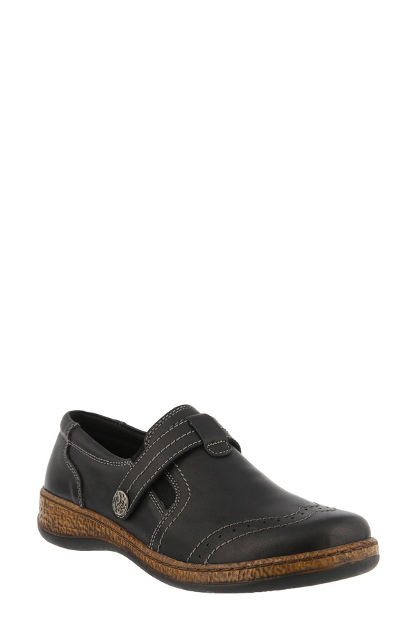 三春足つき レディース シューズ スリッポン・ローファー Spring Step Smolqua Loafer Black Leather 黒いこと