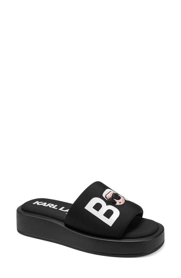 長い巻き毛 ラガーフェルド レディース シューズ サンダル プラットホーム KARLAGERFELD PARIS Opal Bonjour Platform Slide Sandal Black 黒いこと