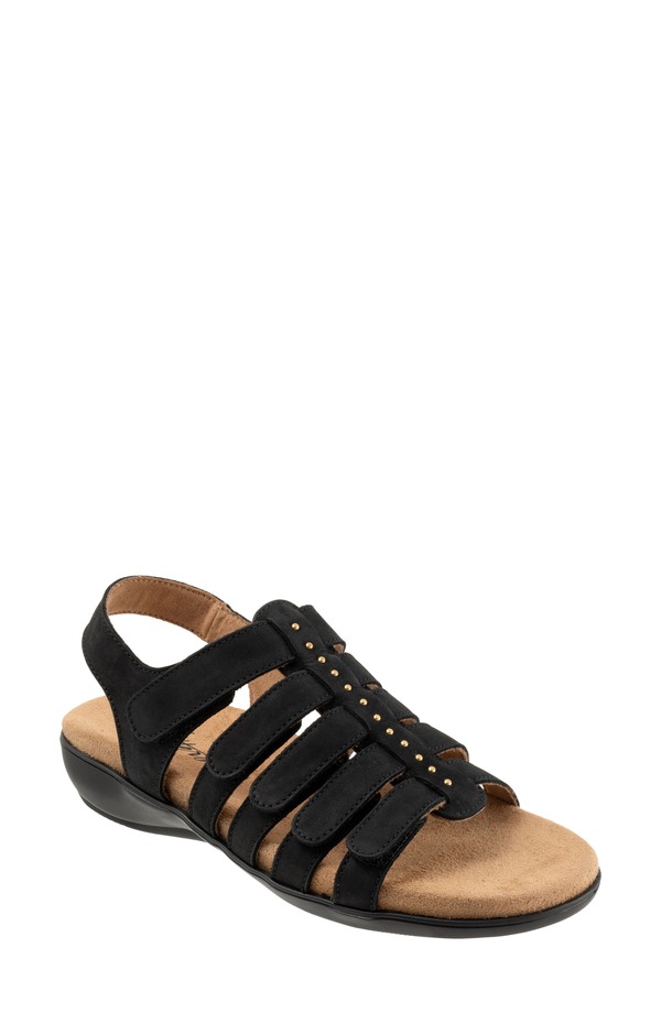 トロッターズ レディース シューズ 踵 サンダル Trotters Riki Studslingback Sandal Black Nubuck 黒いこと