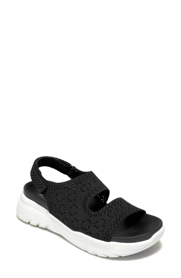 エアロソールズ レディース シューズ 踵 サンダル メッシュ Aerosoles Helsea Mesh Slingback Sandal Black Lace Knit 黒いこと
