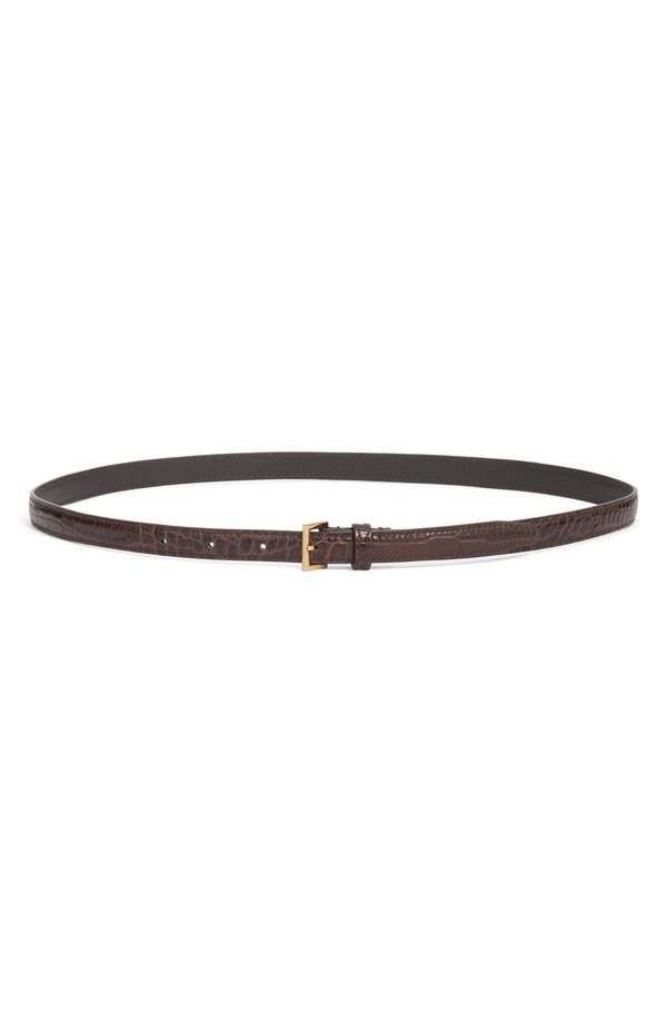 一こま レディース 佩び物 胴締め プチ なめし革 FRAME The Petite Square Buckle Croc Embossed Leather Belt Pomegrnate Croc