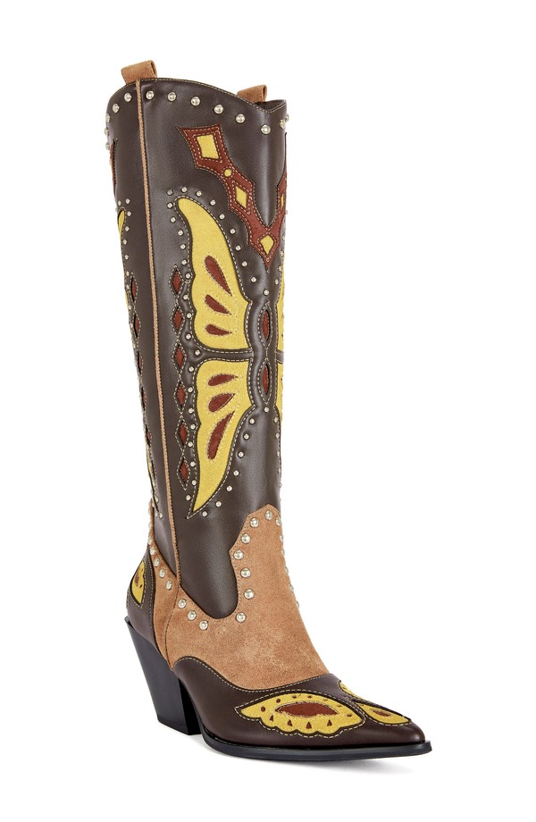 アザレア 一 レディース シューズ ブーツ・レインブーツ AZALEA WANG Flutter Knee High Western Boot Brown Multi 赤銅色