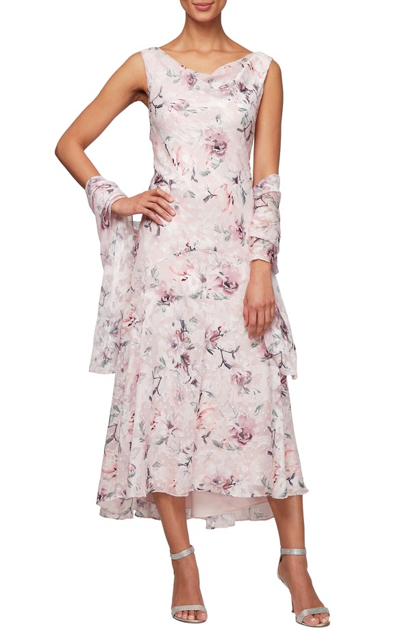 アレックスイブニングス レディース トップス ワンピース シフォン フラワー柄 フラワー Alex Evenings Floral Burnout High/Low Chiffon Dress with Wrap Blush Multi ブラッシュ|ReVida 店