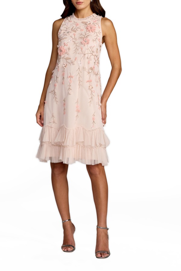 マックダガル レディース トップス 衣裳 ティアード ハイネック 御花柄 フラウンス 御花 Mac Duggal Embellished Ruffle Tiered High Neck Floral Dress Peach 桃