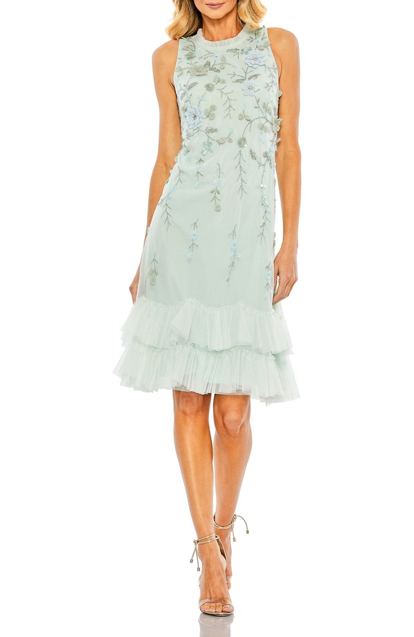 マックダガル レディース トップス 衣裳 ティアード ハイネック 御花柄 フラウンス 御花 Mac Duggal Embellished Ruffle Tiered High Neck Floral Dresseafoam