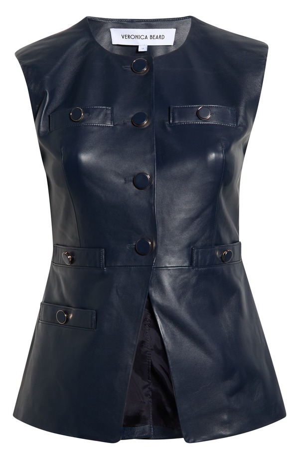 ヴェロニカ ベアード レディース アウター ジャケット・ブルゾン ベスト レザー Veronica Beard Tamara Lambskin Leather Vest Navy ネイビー｜ReVida 店