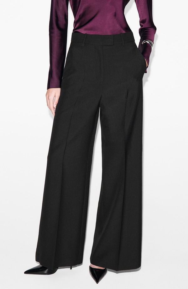 マンゴ レディース ボトムス レギンス ワイドレッグ ズボン下 MANGO Wide Leg Suit Pants Black 黒いこと