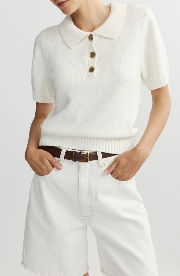 ディーエル 1961 レディース アウター パーカー・スウェット スポーツシャツ プルオーバー 編み物 DL1961 May Knit Sweater Polo White 白いこと